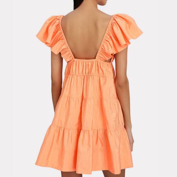 A.L.C. Lucca Coral Ruffle Tiered Mini Dress With Plunge Neckline Size 2 - Picture 2 of 11